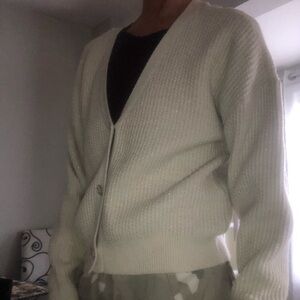 NWTS FISHERMEN Ivory chunky slouchy waffle Ribbed Knit Cardigan